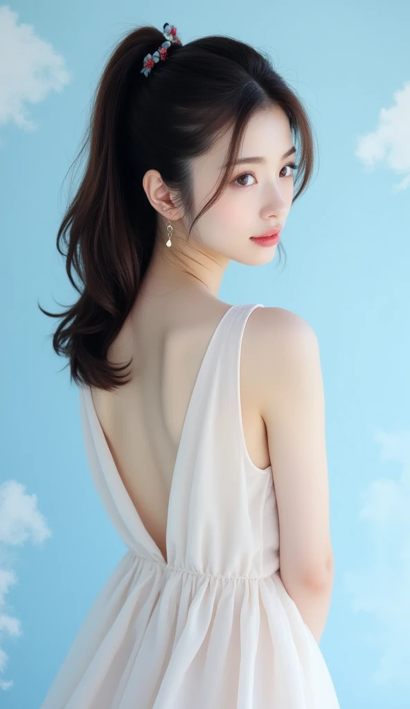 8K HD quality,aerial shot,Blue skies,There are many big white clouds,Sexy beauty,in a sunbeam,Wear brightly colored clothes,Sense of character,Bigchest,Stand beautifully,Blowing the sea breeze,Waves on the sea,Bloom one by one,Flowers all over the mountains,Wildflowers are dense(8k,RAW photos,best qualtiy,tmasterpiece:1.2),hyper-detailing,Hyper-Resolution,(realisticlying,photograph of-realistic:1.37),sportrait,highdetailRAWcolorphoto,profesional photo,very detailed and beautiful,The is very detailed,8k wallpaper,Amazing and detailed,hugefilesize,offcial art,highly detailed CG Unity 8k wallpapers,highly detailed beautiful girl,Highly detailed face,highly detailed eye,highly detailedskin, Highly detailed fingers,Highly detailed nose,very detailed mouth,perfect anatomia,highly detailed back ground,Highly detailed clothes,1girl,(20:1.2),in her 20s,cute female child,photorealistic body,petite,White skin of the,Glowing skin,Slim body,Handsome body,brunette color hair,short detailed hair,(bluntbangs:1.2),ssmile,adolable,年轻,cute face,photorealiscic face,Elaborate Eyes,Sagging eyes,underdressing,ssee-through,耳Nipple Ring,looking at viewert, cowboy lens,facingfront,stand posture,opposition,动态照明,very Bigger breasts,cowboy lens