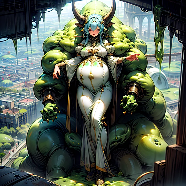 Giant, Goddess, Royal Sister, Slime, Slime Monster, Female Monster, Pregnant, Big Breasts, Behemoth, Milk, Giant Standing by the City Tall Building, Female Slime Monster Comparable to Tall Building, High Altitude View


U --auto