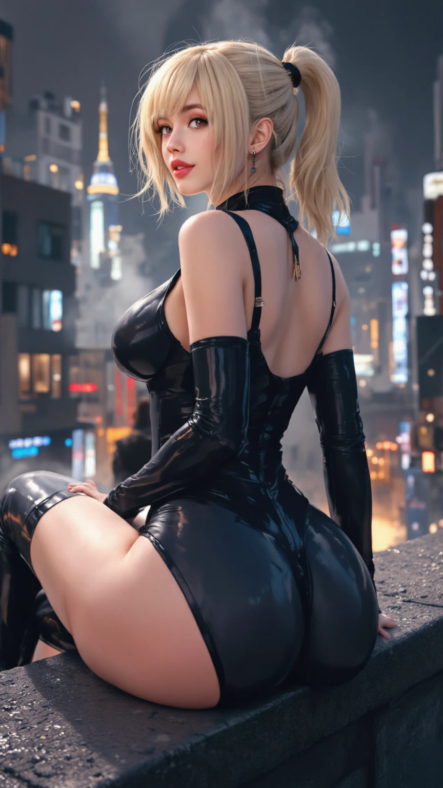 (CRU photo, best qualityer, work of art:1.2), (realisitic, photo-realisitic:1.4),(work of art:1.4),(best qualityer:1.4), ((cyberpunk sexy girl)) standing alone, :d, (earbuds), bangss, blush, ((colorful body harness)), breasts big, ((dynamic pose)), cowboy shot, (((cyberpunk city streets background))), hair intake, earbuds, long hair, gazing at viewer, side locks, ssmile, (((tight slit))), thicc thighs, twintails, very long hair, White hair,Alice \(to wave\),(shining skin),realisitic. sexy glute, nice butt