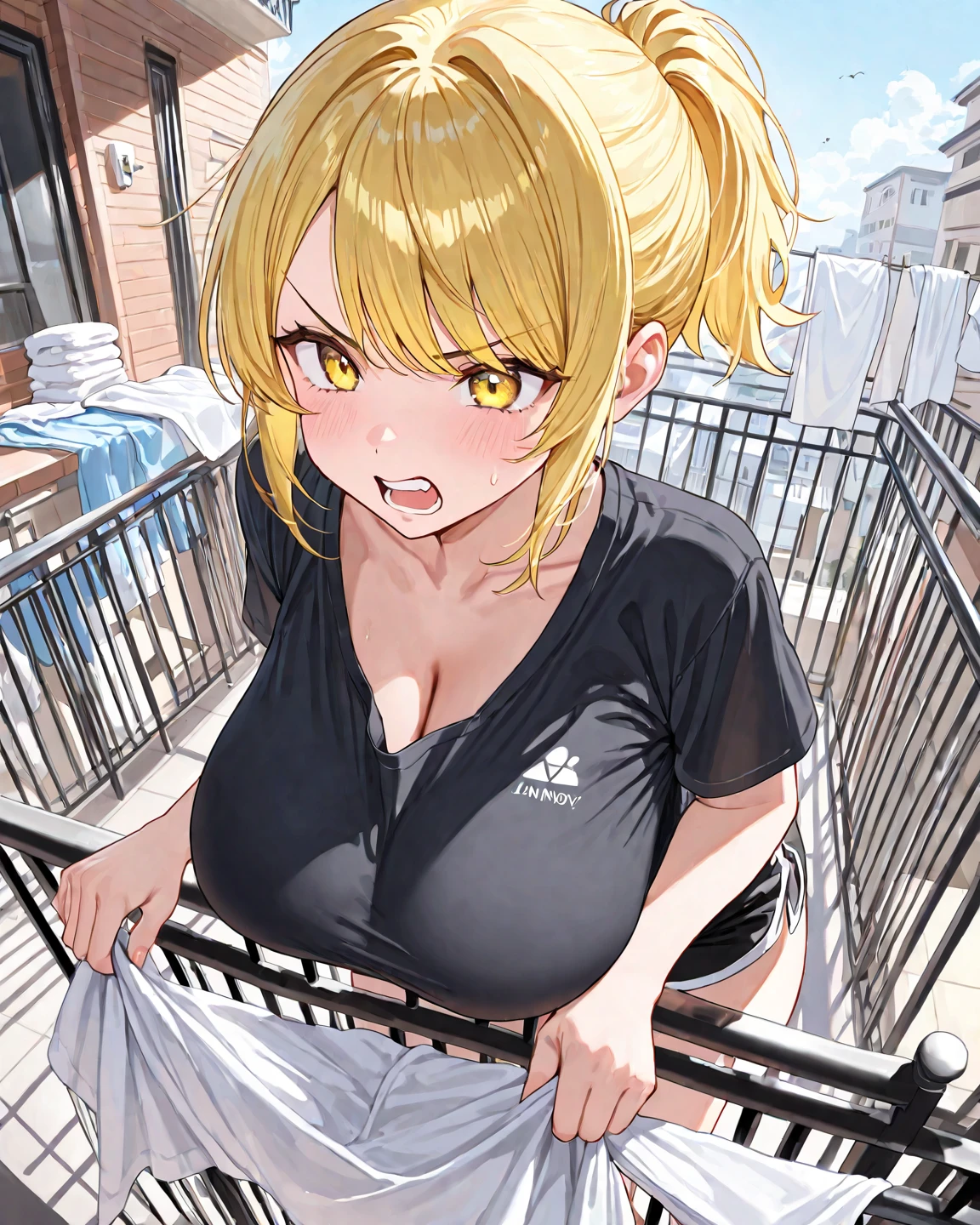(Best quality at best,4K,8K,A high resolution,tmasterpiece:1.2),ultra - detailed, NSFW,(actual,realistically,realistically:1.37),Ultra HD face, Close-up of a plump woman posing for a photo, The bust is really big, oppai, Wearing an orange ribbed turtleneck sweater,Sweater draped over shoulders,Green plaid skirt,blond hair blue eyes,Short hair details,Bob Che,light brown eyes,'s plump lips,A virgin, Fair skin, Colossal , Crazy breast swelling, Chest larger than shoulder blades, Fitness model, Ruddy cheeks, breath through, sweaty, in a dirty slum