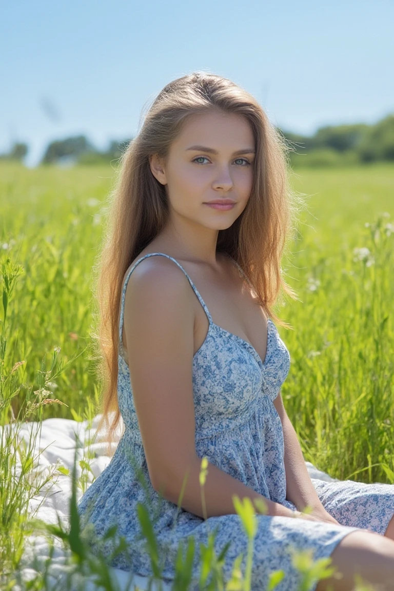 arafed woman sitting on a field of yellow flowers, Anna Nikonova aka Newmilky, on a field de hierba, on a field de hierba, cute young girl, Beautiful young modelo, cute young woman, Beautiful young, on a green lawn, on a field, sitting on a field of flowers, on the grass, young and cute girl, hot teen girl