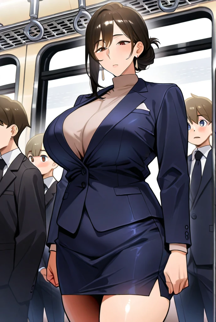 1 Girl, Big Breasts, diaphragm, internal, Crowded train, Are standing, Cowboy Shot, ((School_uniform))