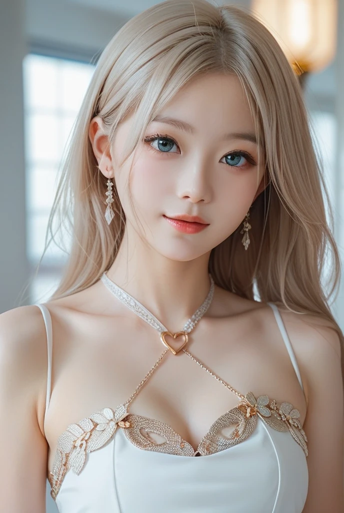 1 sister, (long slim figure), extremely cute, ((extremely detailed beautiful face)), (Open chest lace clothing:1.1), (Beautiful breasts and exquisite CG unified 8k wallpaper, very detailed nipples, HD RAW color photos, professional photoshooting, Realistic portraits, celebrity, cosmetics, sitted, will double, (cap:1.5), indoor, ((Golden Noble Room, glittery, Gold interior, gold and silver treasure painting, (Dazzling light), the strange, unpractical, depth of fields