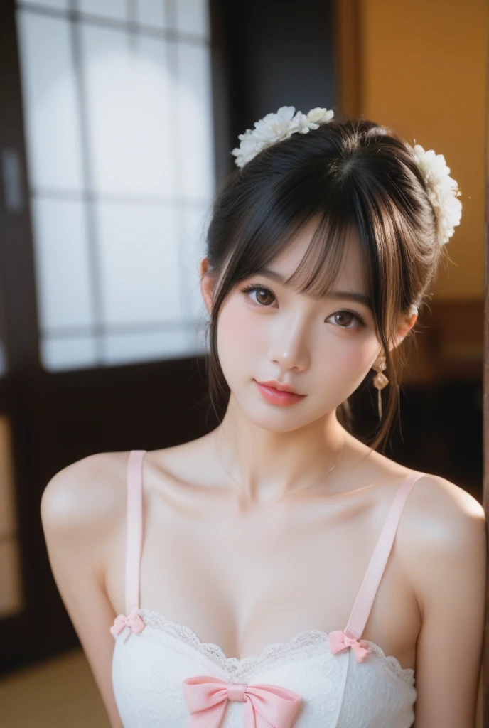 Mix 4, (8k, Live Shooting, Highest quality, masterpiece: 1.2), (Real, Photorealistic: 1.37), 一人のgirl, cute, night, rain, Wetty, Professional Lighting, Photon Mapping, Radio City, Physically Based Rendering, Gradient black hair, Gray Hair, Short Curly Hair, good looking, girl, Highest quality写真, High resolution, 1080P, (Clear Face), (Detailed face description), (Detailed hand description), (masterpiece), (Exquisite CG)、Extreme light and shadow、Disheveled Hair、Masterwork、Rich details、(Fine facial features)、(Highest qualityの写真)、(Masterpiece)、(Detailed eyes)、Look in front of you、Detailed clavicle、((Mid-breasted))、Nipple erection、Sexy、Lady、Clear、Smooth Hair、Clothes are not shiny、yukata、kimono、赤色の生地のkimono、花柄のkimono、Summer festival、stall、Begging expression、Looking up、Camera angle from above、The image angle depicts the woman from above.、Looking up、The gesture of looking at someone by turning only your eyes upwards、Face slightly downwards、Looking up only with eyes、