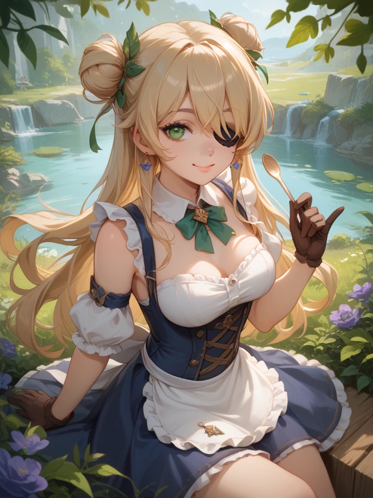 extremely cute girl ,(sparkle eyes:1.2), starly eyes, small mouth, small nose, cute lip, sparkle skin, cute cheek, smile, oh, medium breast, small hip, break
flower accessories, flower hair, long hair, break, with small flower, break, (fisheye-lens:1.4), (from above:1.2), looking-down, (sitting in box:1.5), (focus-face, close-up face:1.2), break
(birds, insect, butterfly), sunshine, many plant, (antique town, canal:1.3), (mushroom on head:1.3),