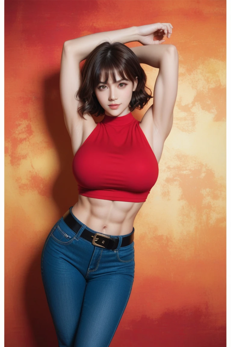 (Married Woman:1.3),Artificial Human Room No. 18、 Short Hair, Great face and eyes, Looking into the camera,A joyful smile, Showing teeth, Show me your armpits, Squat with your legs wide apart, Dynamic Pose, Lively poses,(Red sportswear:1.2)、Wear sneakers:1.4, Very detailed CG synthesis 8k wallpaper, Very detailed, High resolution raw color photos, Professional photography,Look forward,Shot in studio, Sexy portrait with a girl