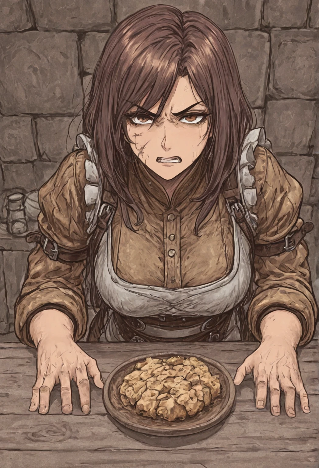 Anime. 1Girl. Cutie. Slave. Dirty tunic. Torn tunic. Slave collar. Shackles. Barefoot. Cold. Runny nose. Nasal mucus. Snot flows from the nose. Sneeze. Sneezing. Strong, desperate desire to sneeze. She sneezed. Snot flowed from the nose when sneezing. Handkerchief. Cover your nose with your hand. Blows his nose. Urinary incontinence. Urination. Urine. Strong urge to pee. She pees on the floor. She peed herself. Diarrhea. Defecation. Poop. Strong desire to poop. She pooped in her panties. She shit herself. Standing. Slave market. Sneezing fetish. Omorashi. Scat. Full height. Whole body. A high resolution. Ultra resolution.