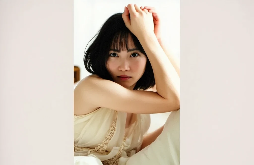 8k、Highest quality、masterpiece、Lying and sleeping girl、28 years old、Realistic、Sensual body、Ample breasts、Sexy white sheer lace underwear、((Spread your legs))、Nipple swelling、Genital shape、Black-haired woman、((Highest quality、8k、masterpiece:1.3))、Browsing Caution、Realisticなスーパーウーマン、Tabletop