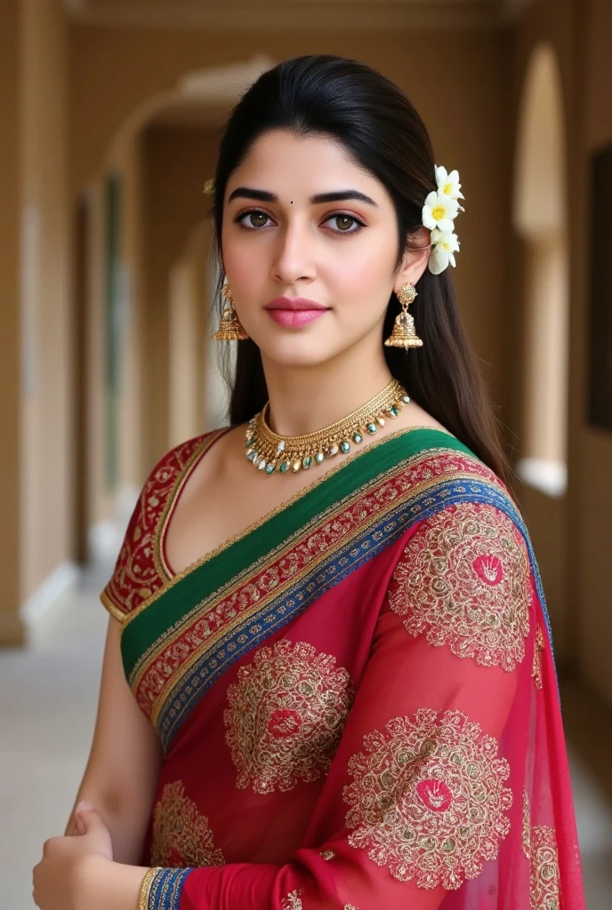 ((RAW, analog style)), face, extremely detailed full body color photo of a 25 y.o girl, beautiful face, beautiful eyes, ((small nose)), big natural lips, ((cotton sai)), medium breasts, healthy body, outdoor, beach ((film grain, skin details, high detailed skin texture, 8k hdr, dslr)), indian female model Sara Ali Khan, close-up picture of Sara Ali Khan, green cotton sari, Sexy figure, hot looks, black long hair