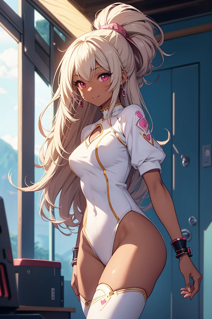 [retro anime], old anime, 1980s \(style\), 1990s \(style\), watercolor \(medium\), (women calvin klein underwear), ((best quality)), ((masterpiece)), [detailed], [anime and manga image], [captivating], [enchanting], {ponytail}, oldschool, solo, dark skinned female, white hair, (hyperdetailed:1.15), [detailed], ((best quality)), ((masterpiece)), (soft light, sharp:1.2), (illustration, uhd, unreal engine, sharp focus,), op quality, best quality, official art, ultra detailed texture, ((art by marc brunet)), [pixiv], (femdroid), {female android}, [femdroid],