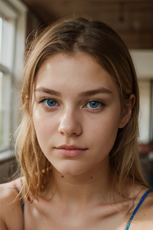 femme de 20ans au cheveux blond, magnifique, réaliste, 1m70, yeux bleu, tache de rousseur