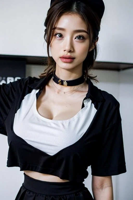 seorang gadis membaca buku, duduk, memakai tanktop putih, rok orange, outdoor, bajunya gak transparant, busty, CLEAVAGE, langit biru