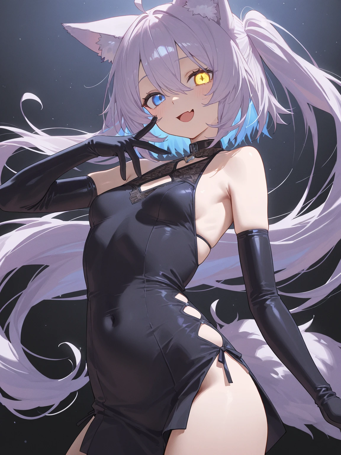 White fox, Pink eyes, Tattooed with, womb tattoo, Short hair, Black hair, Sweater men, Girl child, Bisexual males, Furry, Night City, Glowing eyes, no feelings, Long tail, Collar, master piece, puppet, batwings, Shy, White headphones, Fox tail, Top quality, core, Slime core, White body, Name: Snow, Fox tail, Black tail, red fox, 2boy(Snow fox), Little boy, Open coat,