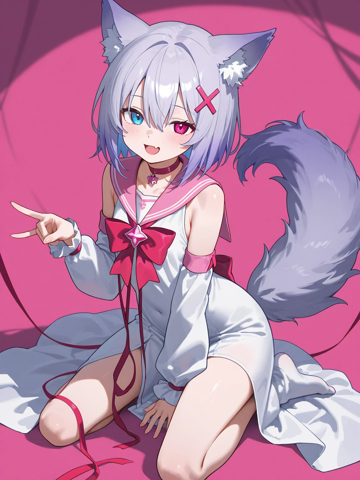 Animal ears、Silver Hair、Pink Eyes、Pink eyes、Small breasts、cute、1 person、Long Hair、Straight Hair、Fluffy tail