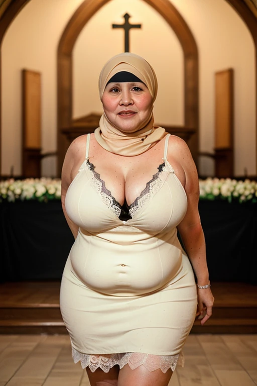 56 years Old, Hijab Indonesian mature woman, (((Big Saggy Mature Rack :1.3))), ((Kinky Maid Custome)), white skin like porcelain, Curvy body, Tattoed Face, at Teacher Office, High light, at Day time, 128K HDR Best Quality Photo, (((Multiple Photos In One Frame))