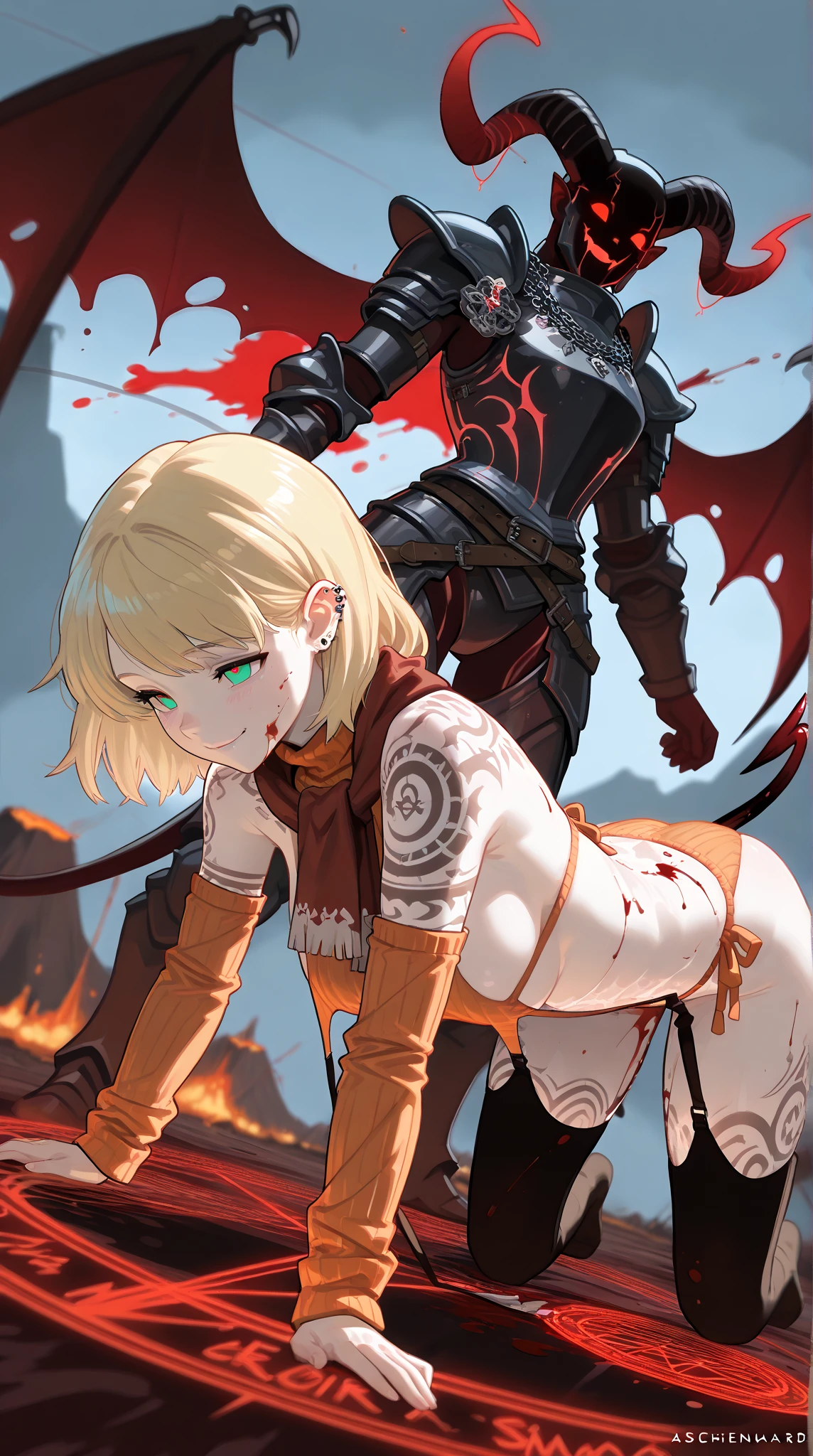 female <lora:Final_Fantasy_Tactics_-_Pony:1> fantasy game, having sex with an orc, defeated, laying on the floor, score_9, score_8_up, score_7_up, score_6_up, score_5_up, score_4_up, hd, (ultra hd quality details), 8K, lancer holding a spear, source_anime, 2d illustration, rating_explicit