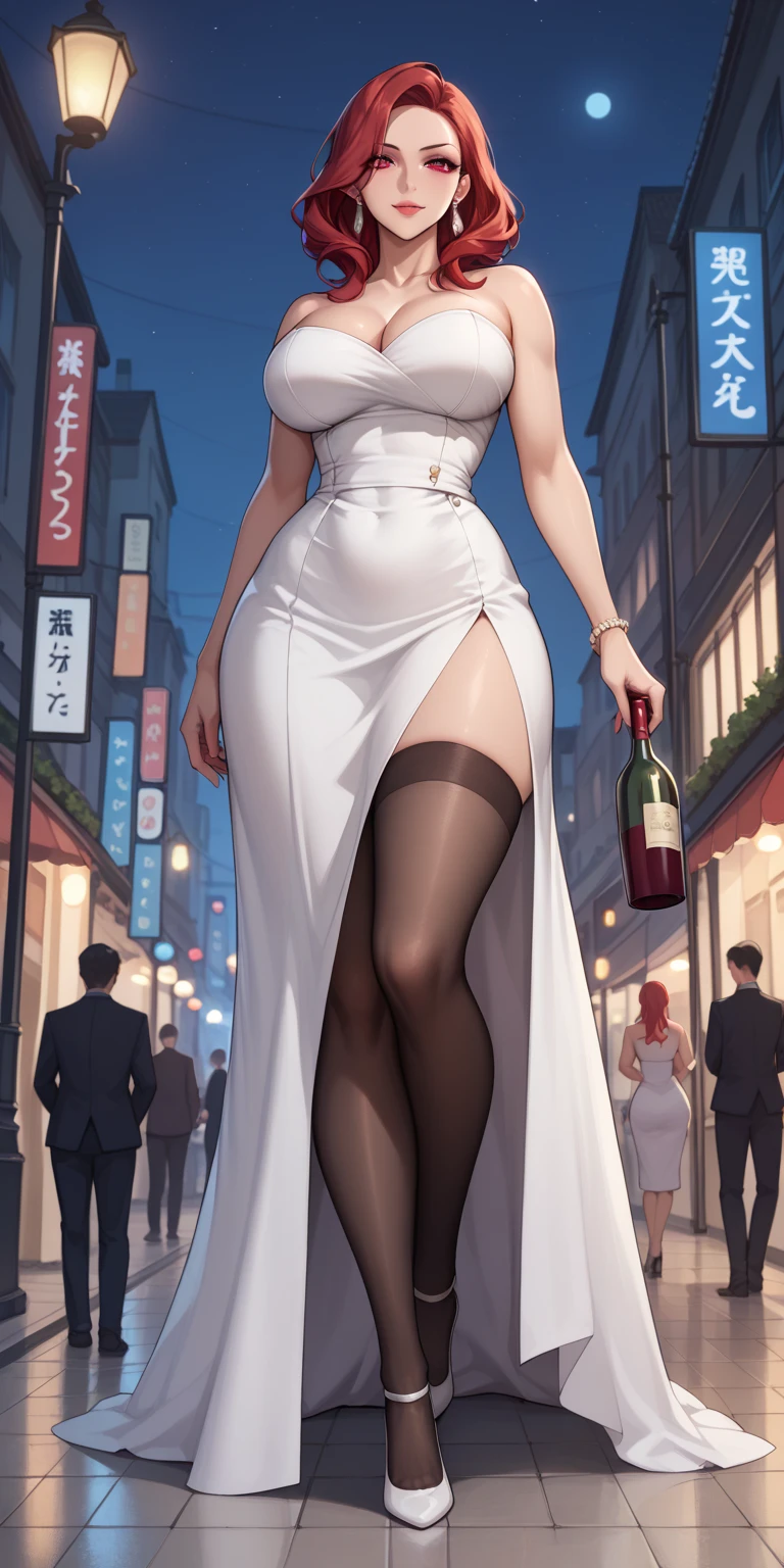An arabic  woman, milf, with big natural breasts, big rounded ass, wide  mouth, wear silk hijab, shiny pink mini dress, 7 inch high heel boots, collar jewelry, lace gloves, make-up, lipstick, polished nails,، body tattoos, standing in front of a night club, in red carpet, a nice car in the background, holding a luxury shiny purse in her hand, cleavage, dramatic lighting, smiling 