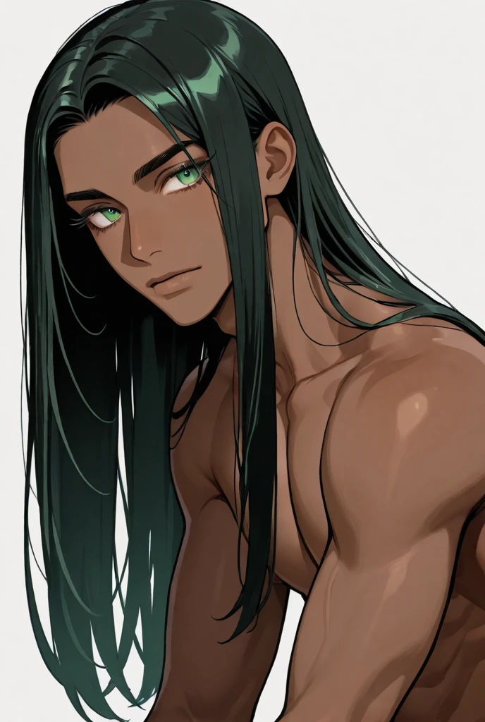 1 chico, Alone, youthful attitude, black hair, long hair, black eyes, lower lip piercing, seductive laugh, naked, big penis, man 