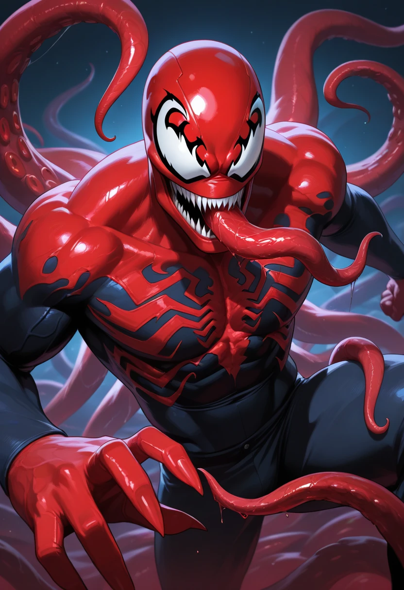 Forced anal penetration. Very much packed Spiderman merging with Venom and growing bigger with big bicep big Abs and swollen chest wearing too tight harness body. Fucking by enlarge muscular Venom tentacles hard fucking him in his tight ass, screams prey and moaning by rape him. Stomach deformation while fucking him so deep in ass.