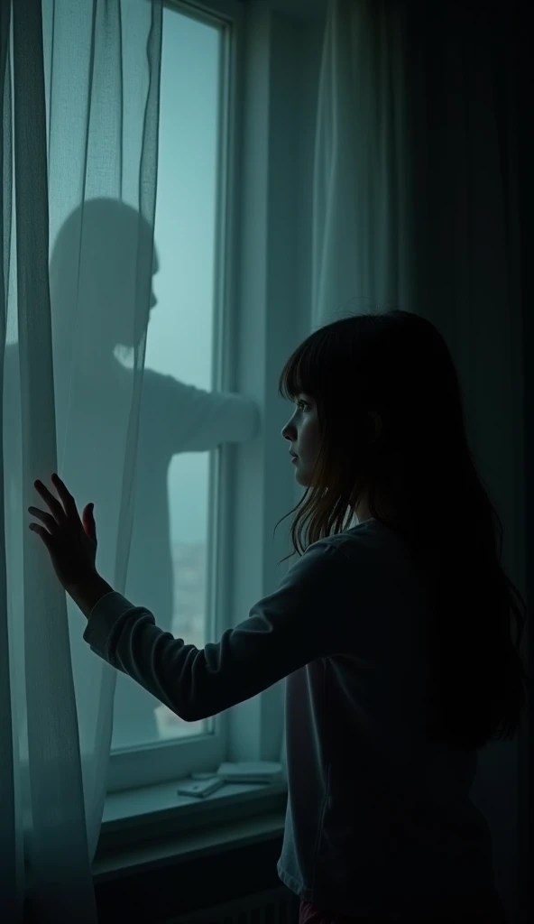 Late at night, Emma heard a soft tapping on her window. She lived on the tenth floor, so it couldn’t be a person. Curiosity overtook her fear, and she peeked through the curtains. A pale face with hollow eyes stared back, floating eerily outside. She stumbled back, heart racing. The tapping grew louder, more insistent.
She grabbed her phone, but it was dead. The lights flickered, and the room grew cold. Suddenly, the window shattered, and the figure glided inside. It whispered her name in a voice that chilled her soul. Emma tried to scream, but no sound came out. The last thing she saw was the figure's twisted grin as it lunged toward her.
The next morning, the room was empty, except for the broken window and a single, bloody handprint on the wall. Emma was never seen again.