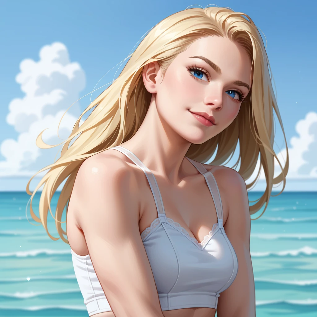 Beautiful girl in a blue room