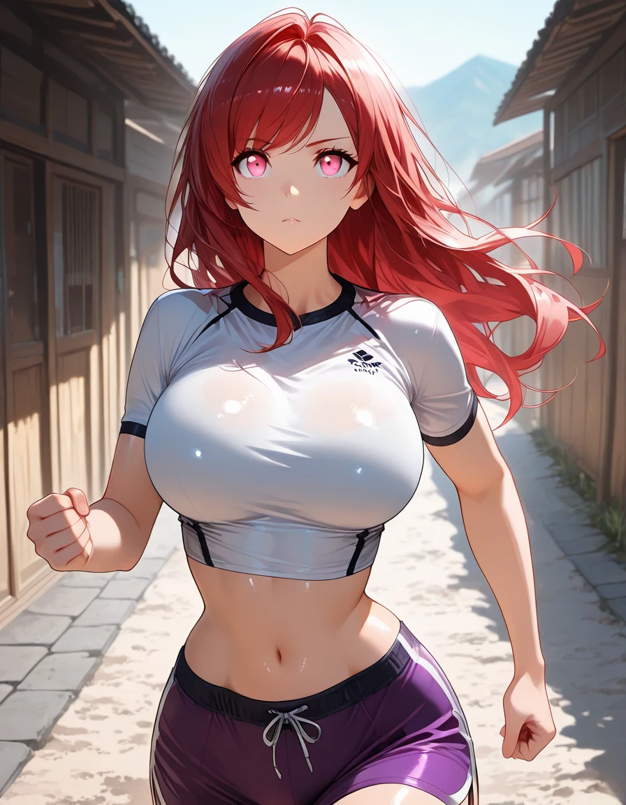 Anime Kawaii sexy Perfect Slim sensual body large breast and huge thighs, An intricate and highly detailed illustration of anime (Young girl).A beautiful girl with large breasts, toned abs, shy expression, wearing tight pants, muscular man, photorealistic, 8k, hyperdetailed, chiaroscuro lighting, cinematic composition, dramatic colors