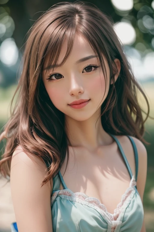 (1young girl), cute face, kawaii, Brown hair, instagram beautiful girl photos, great smiles, (Best Quality:1.3), (Ultra-detailed), (extremely detailed CG unified 8k wallpaper), Highly detailed, High-definition raw color photos, Professional Photography, cherry blossom, colorful pictures, colorful photos, depth of fields, 
