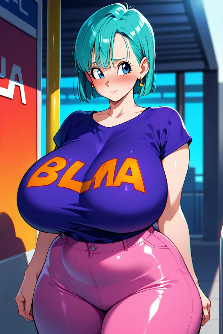 2heads, a short chubby woman with 2 heads. She has massive breasts. She is very short. She has pink hair and pigtails for hairstyle. She has an energetic personality. She has huge breasts. She is in an arcade. She has huge boobs.