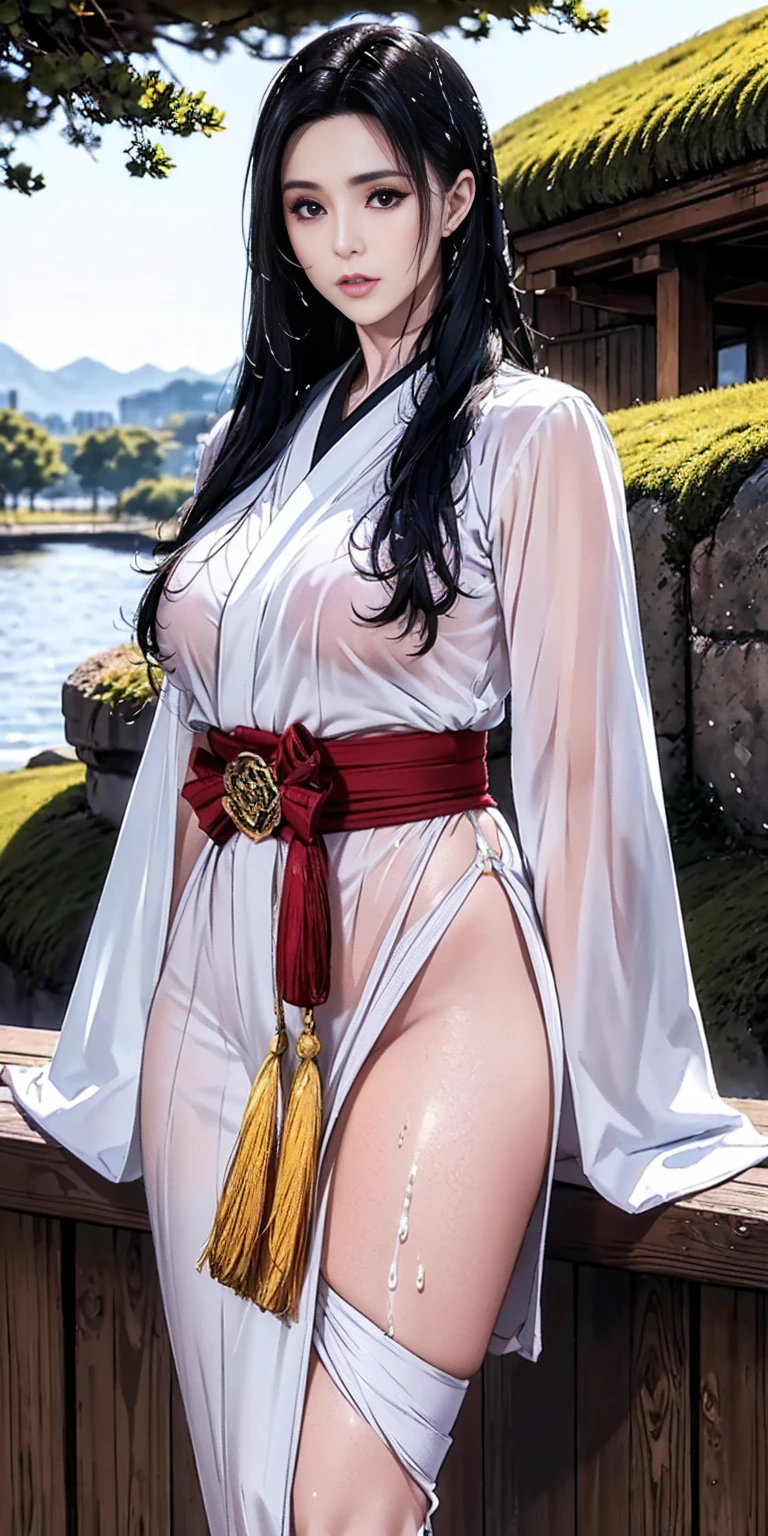 (((Standing in the middle of a waterfall on a moonlit night))),((beautiful woman standing in the middle of the pond:1)),((Beautiful half-naked woman in a beautiful waterfall basin)), ((Sharp bewitching eyes))、((A sexy))、(((See through Japanese nightgowns:1.3)))、((Kimono made of thin cloth wet with water:1)), pale skin、(Nipple bumps:1), (((1 girl in:1))), ((pale skin))、Melancholy beautiful face、Beautiful expression、Sexy face、Nipple bumps, (((Lower breast)))、(((Beautiful breasts ))), Beautiful 、Super fine face、Delicat eyes、(Double eyelids)、 (((1 Japan Woman)))、 Beautie, 20yr old,((See-through kimono)), (Show off by wearing Japanese revealing clothes),