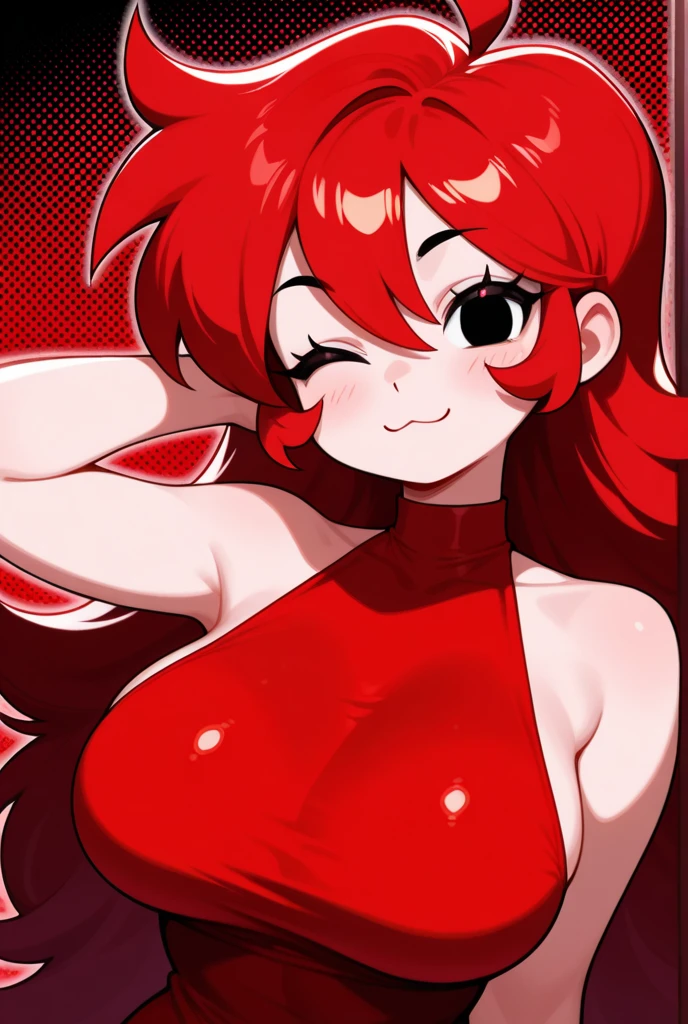 Jessica Rabbit shows her bare breasts with her tongue hanging out , Disney style , a shocked boy stands in front of her 