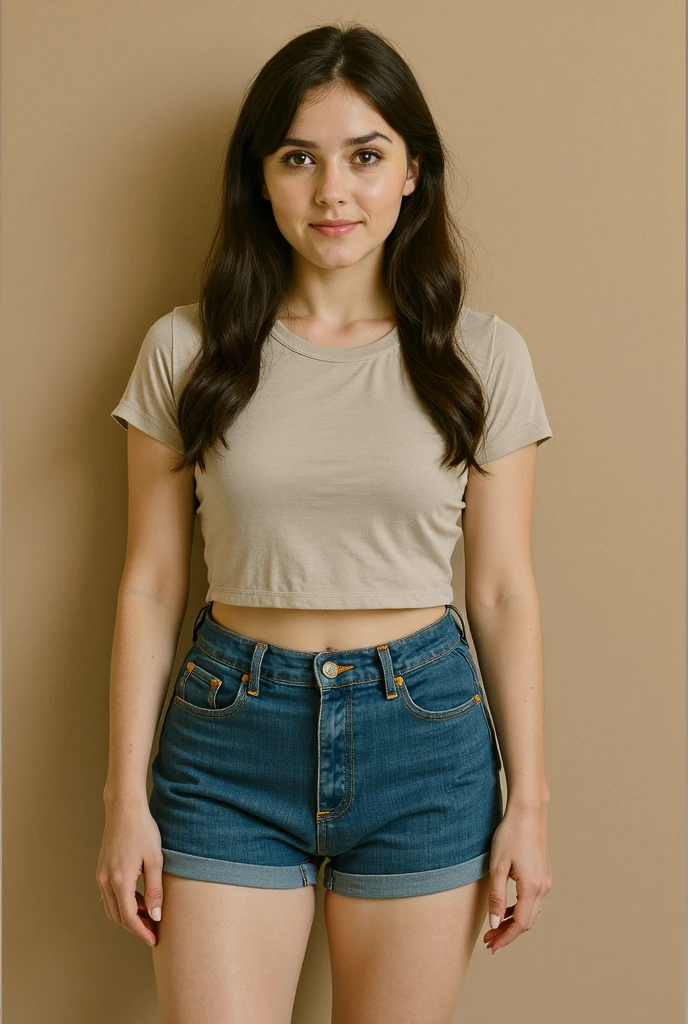 Draw lips correctly, red lipstick, from chest up, best quality, Super detailed, lifelike, Super fine skin, perfect anatomy, (1 日本Mature的女人), (alone),Wear a gray shirt,short sleeves,blue jeans,black belt,wavy long hair,37-year-old female,Mature,charming smile,outdoor background,stand,Leg length,Chubby,Big breasts,stand up,full-body shot