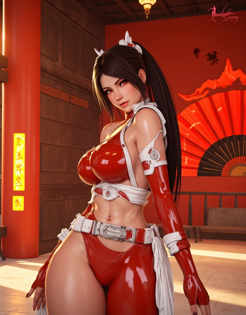 Tyran_Thai Lan, (1GIRL, ALONE, SOLO), (super detailed face), (half face mecha helm:1), (BIG BUTTOCKS, HUGE FAKE BREAST:1.3), (CLEAVAGE:1.5), (MUSCLE ABS:1.3), (MECHA GUARD ARMS, DIAMOND CORE IN CHEST ARMOR:1.3), (RED SHINY FUTURISTIC MECHA ARMORED, MECHA SKINTIGHT SUIT PANTS, MECHA GUARD ARMOR LEGS, HIGH HEELS:1.5), (MUSCULAR FEMALE BODY, GLOWING SKIN, SEXY LONG LEGS:1.1), (LOOKING AT VIEWER:1.3), (female focus:0.886), (WALKING DOWN HALLWAY OF FUTURISTIC SPACE STATION:1), (BRIGHT LIGHT WHITE_ROOM:1.3), HYPER TEXTURE, UNREAL ENGINE RENDER, PHYSICALLY-BASED RENDERING, ULTRA HIGHT DEFINITION, 16K, 1080P.
