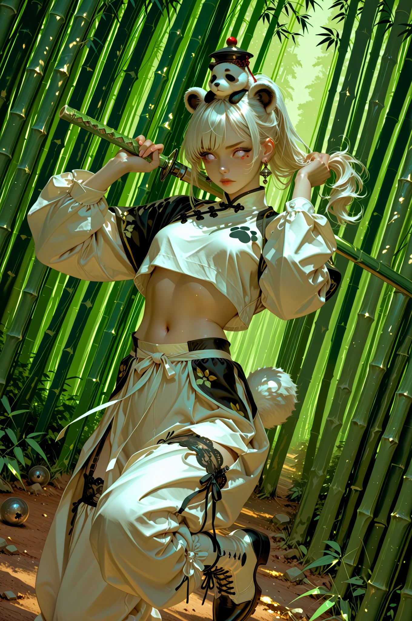 (((1 girl))), attack style, holding fan, In place of dragon statue, small smile expression, wearing a Chinese green short dress, heels, beautiful eyes, perfect face, full body, work of art, green eyes, (((wearing a bikini very sexy))), shapely legs, eye reflection, glowing eyes, anime style, cinematic lighting, ray tracing, Canon, UHD, masterpiece, 8k
