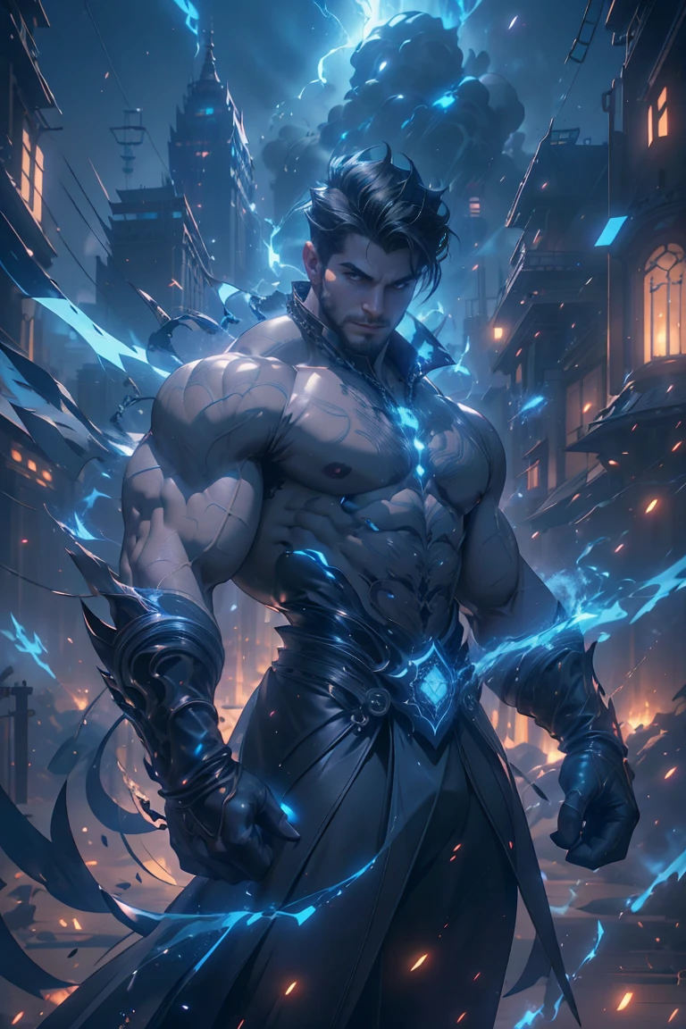 ultra-realista, Soul Reaver in a post-apocalyptic setting, facing a dark path with the determination to grow stronger and stronger with a tall, well-built body