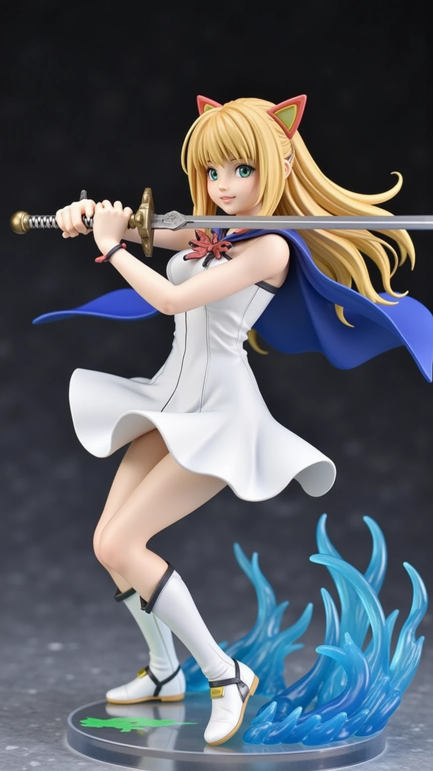 figure,anime character dressed in blue and white dress/blond hair, artoria pendragon, fate / stay night, anime style like fate/stay night, fate stay night, fate grand order, visual novel sprite, female protagonist 👀 :8, fate zero, fate/zero, ufotable art style, beatrice blue, cushart krenz key art feminine