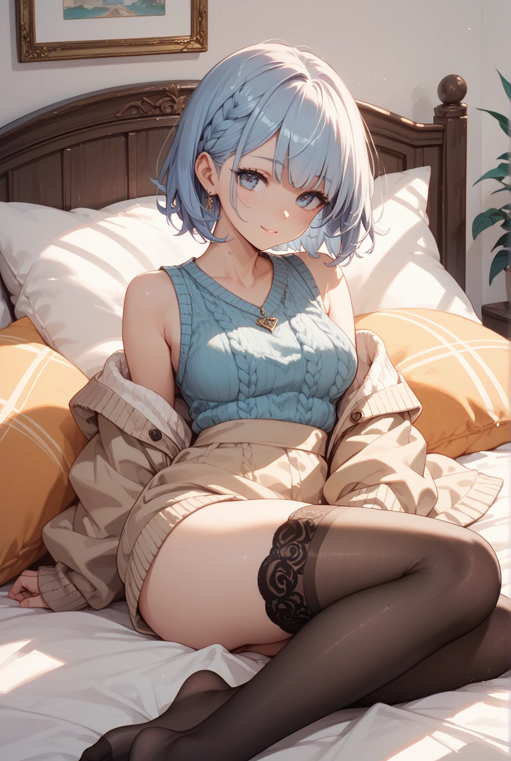 menina anime muito sexy com seios enormes, cabelos longos, cabelos azuis, foco no peito