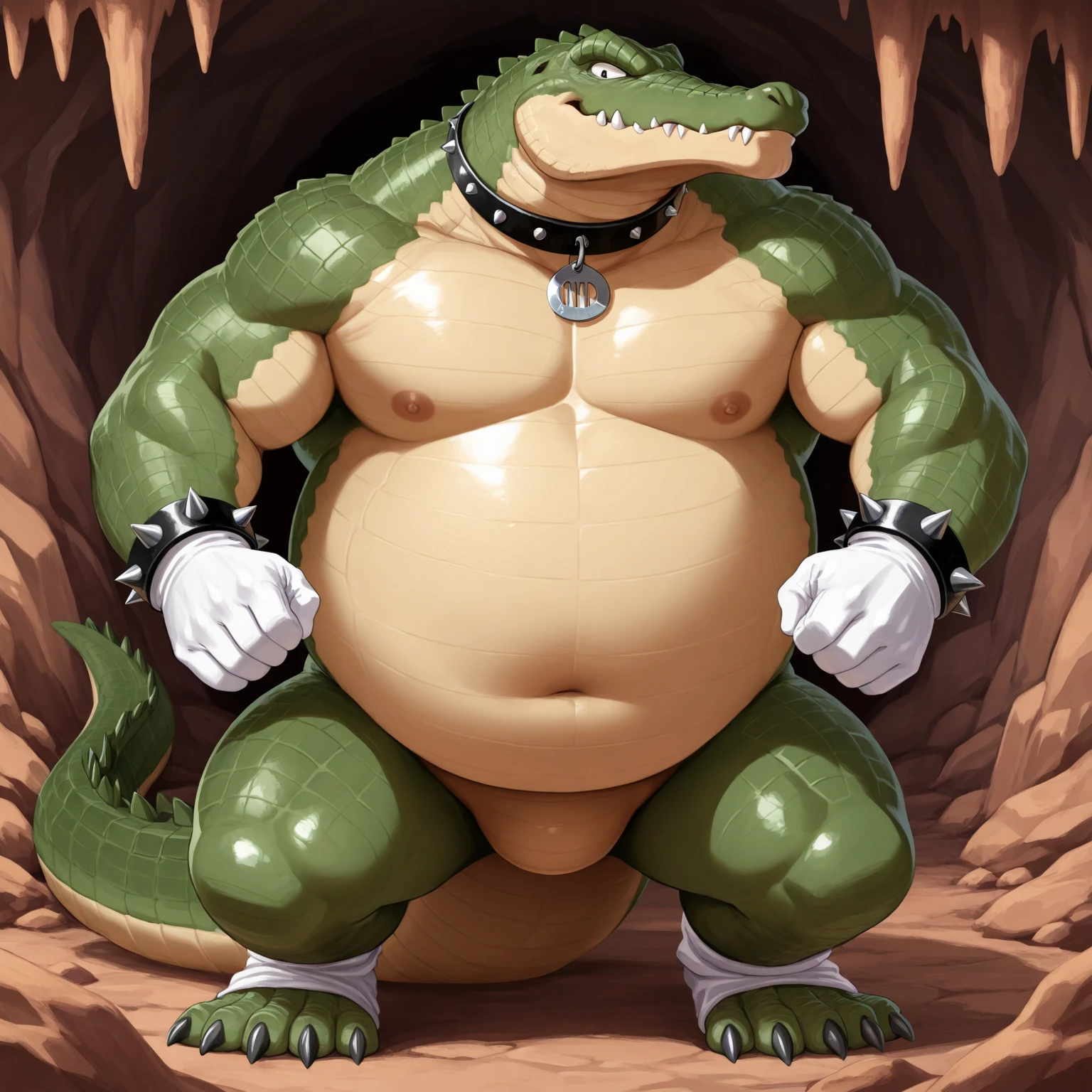 nj5furry, sweat drops, zenberu gugu, scalie, reptile, scar, anthro, crocodilian, male, solo, green body, scales, hi res, crocodylid, clothing, facial scar, muscular, green scales, teeth, zenberu gugu, cum, blowjob myself, erection,
