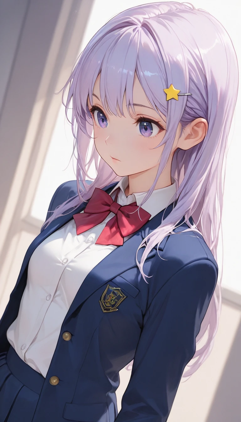 masterpiece, best quality, A large amount of white liquid all over the body on the chest and tongue, taken from the front, highres, aakikyo, (Light purple hair、White hair、Medium Hair) 、Arisu has、beret、Black beret、Black hat:1.2)、(Purple eyes、shining purple eyes:1.3), hair intakes, white hairband, blue bowtie, collared shirt, blazer, red jacket, long sleeves, white skirt, pleated skirt, black socks, street, wall, serious, looking at viewer, medium cleavage, tartan check, music room, angle from above, uniform, light blue underwear, sweat, thin, mouth wide open, tongue out, crawling on all fours, A large amount of white yogurt on the chest and tongue
