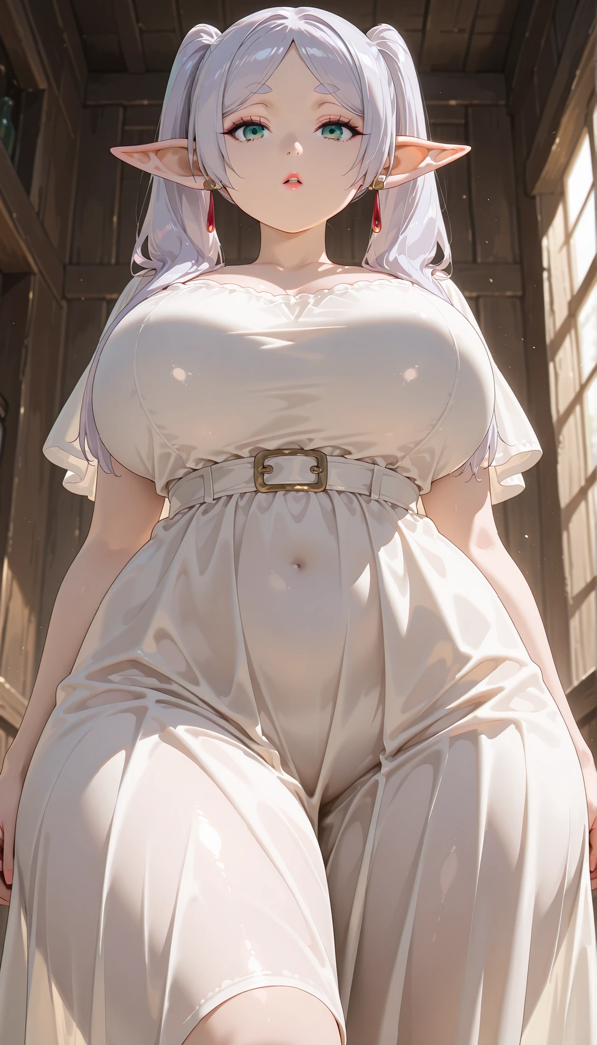 1 woman in a white dress posing in a bathroom, thick, huge and magnificent goddess shot, smooth and transparent white skin, Angela White, chubby girl, she has a plump and round belly, covered in transparent fabric, clear curvy details, Japanese goddess, thick body, covered in transparent fabric, semi-transparent body, completely covered in curtains