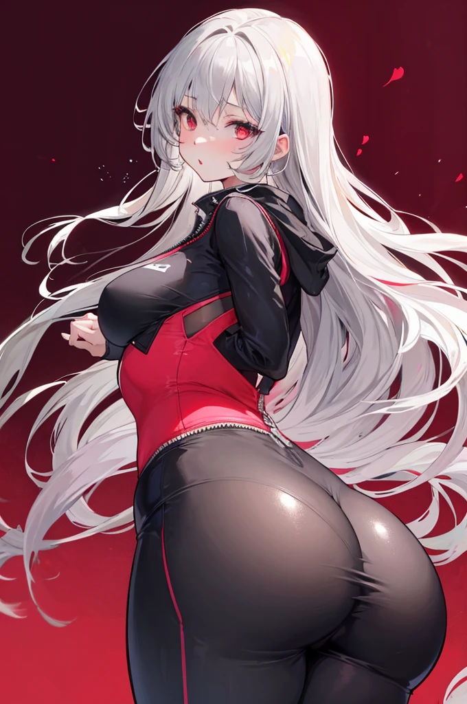 最high quality、best image quality、masterpiece、teenage girl((20-year-old、 By becoming、vest bust、medium bust,wide open breast tea、black eye, blonde hair、long hair、thin,highest valley、Rear view、blue sports bra、big rose tattoo on back、green long pants)),high quality、beautiful art、background((Red smoke))debris flies、Depth of written boundary、movie、visual art、perfect art、8K,genuine