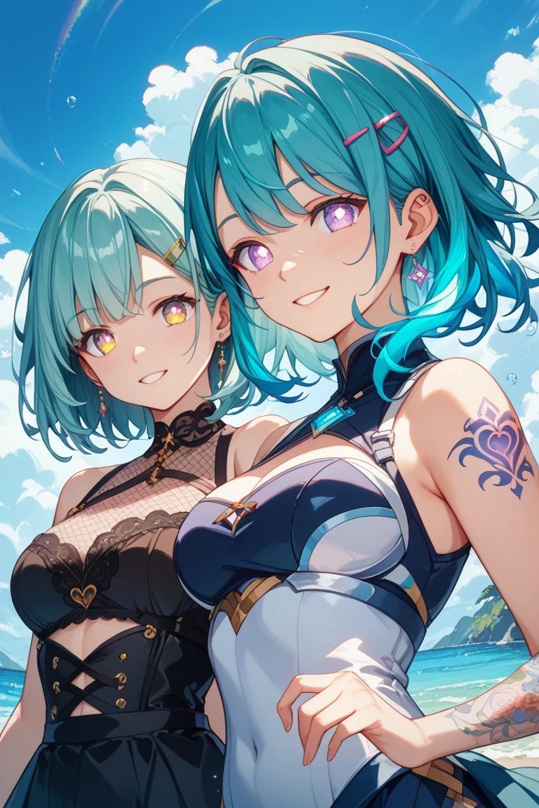 solo, One girl, High resolution, Shortcuts, Blue Hair,
Gradient color hairstyle, Inner Color, Light blue hairLarge breasts, smile, blue eyes, Purple eyes, laughing, Odd Eye,