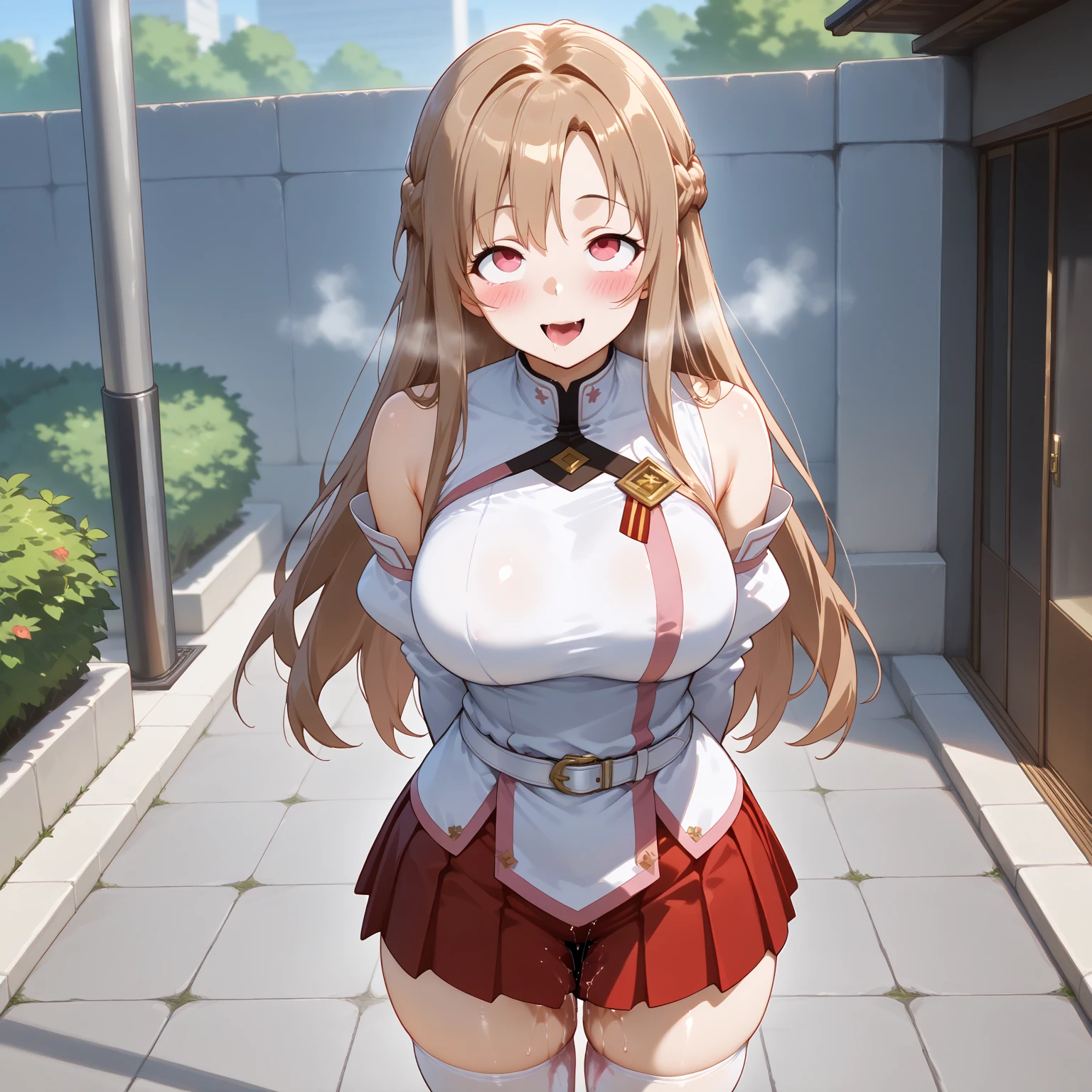 (masutepiece, Best Quality, hight resolution, nffsw, Perfect Pixel, depth of fields, 4K), Beautiful anime girl, Perfect body ,, ,(cum on body:1.6) , (bukkake:1.6), Eft_sao_asuna,, long hair, asuna (sao), brown hair, brown eyes, , thighhighs, skirt,  armor, breastplate, detached sleeves, pleated skirt, white thighhighs, , bare shoulders, red skirt, very long hair, ,  ,nsfw,(ecstasy:1.3) ,(slut:1.2),(vulgarity:1.3),(fucked silly:1.1),(steam:1.1),(wet:0.8),(trembling:0.8),(tears:0.7) ,(drooling:0.6),(sweat:0.8), wince,(orgasm:1.5),, {{{{{{{{{censored}}}}}}}}}, {{{{{knees to chest}}}}} , {{{{girl's legs up}}}},{{{{{from directly above}}}}},{{boy on top}},{{{boy's liying on stomach}}},{{asymmetrical docking}},{{boy's lower body}},{{{{girl's face and nipples and navel}}}},{{navel forcus}},{{{{pov}}}},{{{very close to viewers}}},{{vaginal penis}},{excessive cum},{insert penis to bussy},intercourse with a man,full body,(hardcore,sex:1.8),sex from front,from front,{cum bussy},hetero,cum,socks,[dakimakura(medium)],{{girl's liying on back}},faceless male,{{facing viewer}},hetero,on bed,1girl and 1boy,nsfw,{{single picture}}, (large boob:1.2),
