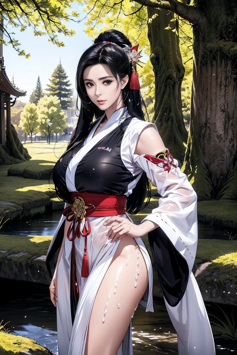 negative space, shuimobysim, girl, woman,bare shoulders, (ecchi0.5), lips, water splash, (trees:0.5), (flowers:0.6) ,(birds:0.2), (bamboo0.1), lakes, Hangzhou, bonian, bonian in background ,shukezouma,