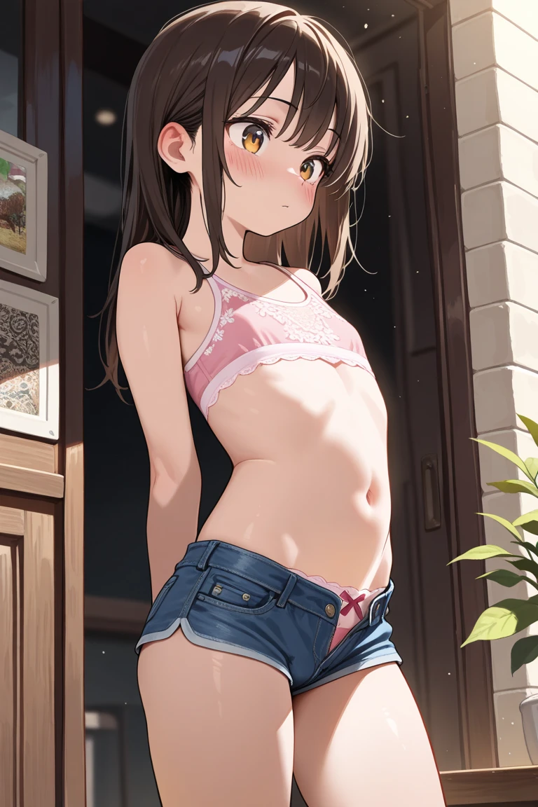 Highest quality、1、In underwear、Walking in a residential area、Embarrassing、Low - Angle、Sweaty、blush、