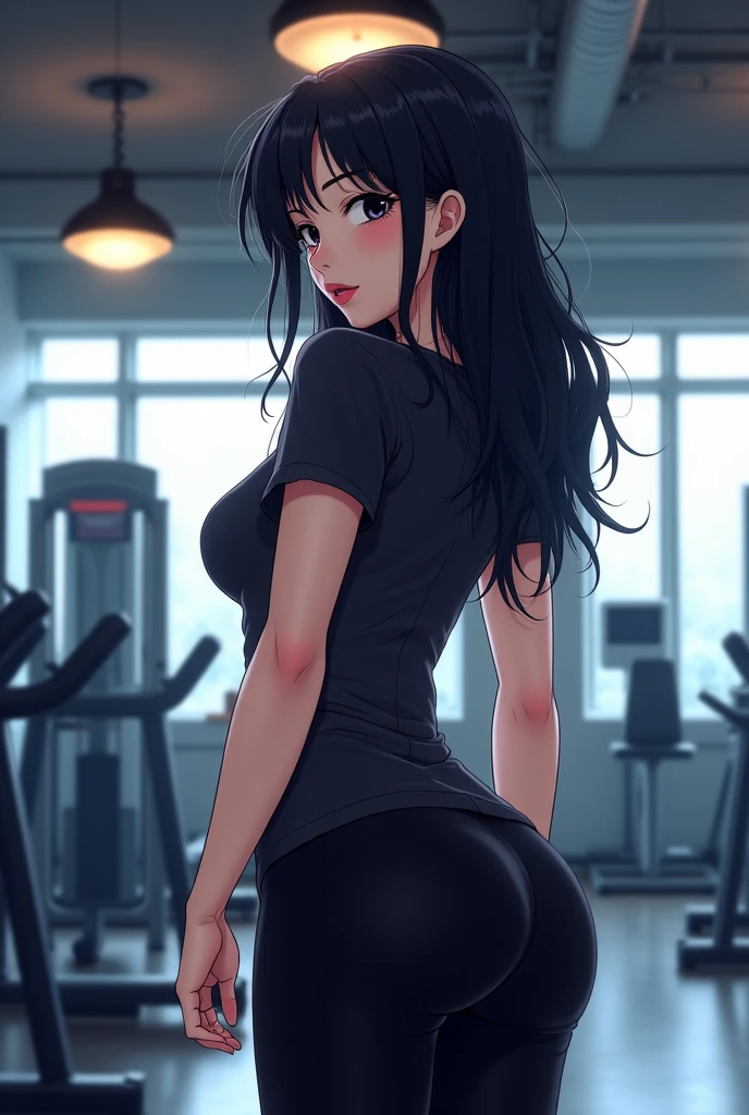 hair_ponytail ribbon,Black hair, eyes blue, long hair, smile , Yukinoshita Yukino,
BREAK (from below,Transparent buttocks,Butt crack emphasis,facing back,Pose with one leg slightly bent forward:1.2)
BREAK from below,Transparent buttocks,Butt crack emphasis,facing back,Pose with one leg slightly bent forward, BREAK background will depict a Fitness training room
BREAK (masterpiece:1.2), best quality, high resolution, unity 8k wallpaper, (illustration:0.8), (beautiful detailed eyes:1.6), extremely detailed face, perfect lighting, extremely detailed CG, (perfect hands, perfect anatomy),
 