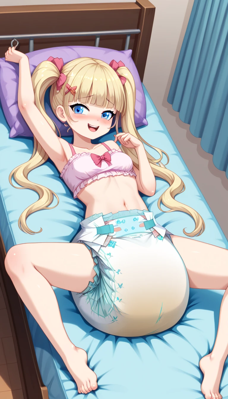 Beautiful long blonde hair Embarrassing blue eyes Tears overflow from my eyes diaper Open your legs Sleeping on the bed White bra Hand in panties Masturbation Small breasts