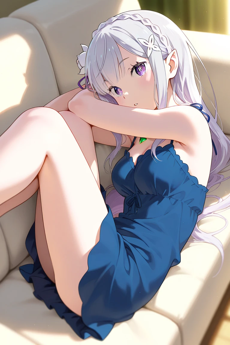 day, RAW Photography, 1 Girl, Sexy 25 Year Old Girl, (silver long hair, deep blue eyes, medium breasts, fit, athletic:1.1), (cleavage, arms down pressing on chest, laying down sideways, on stomach, feet up, playful, short medieval dress, revealing dress, sexy pose, Gentle Smile Staring at the Camera, side angle shot:1.2), medieval garden, (Masterpiece, Best Quality, Ultra Detail, Cinematic Lights, Intricate Detail, High Definition, 8k, UHD, DSLR, soft lighting, high quality, film grain, fujifilm XT3, shallow depth of field, natural light, perfect face, Very Detailed, Very Beautiful full body shot:1.2)