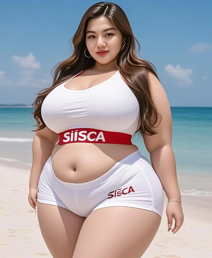 extremely obese, 5 feet tall, 100kg weight, ahegao face, huge belly, big breasts, thick thighs, korean 20 year old, eyeliner, mascara, red lipstick, badminton court, strapless top, very small skirt, sports wear, thick, curvy, voluptuous body, curvaceous,
