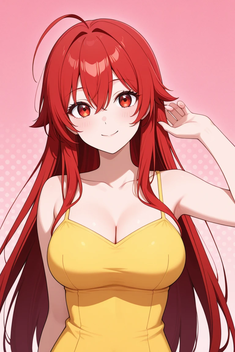 Make a redhead anime character, with big eyes, with your breasts out