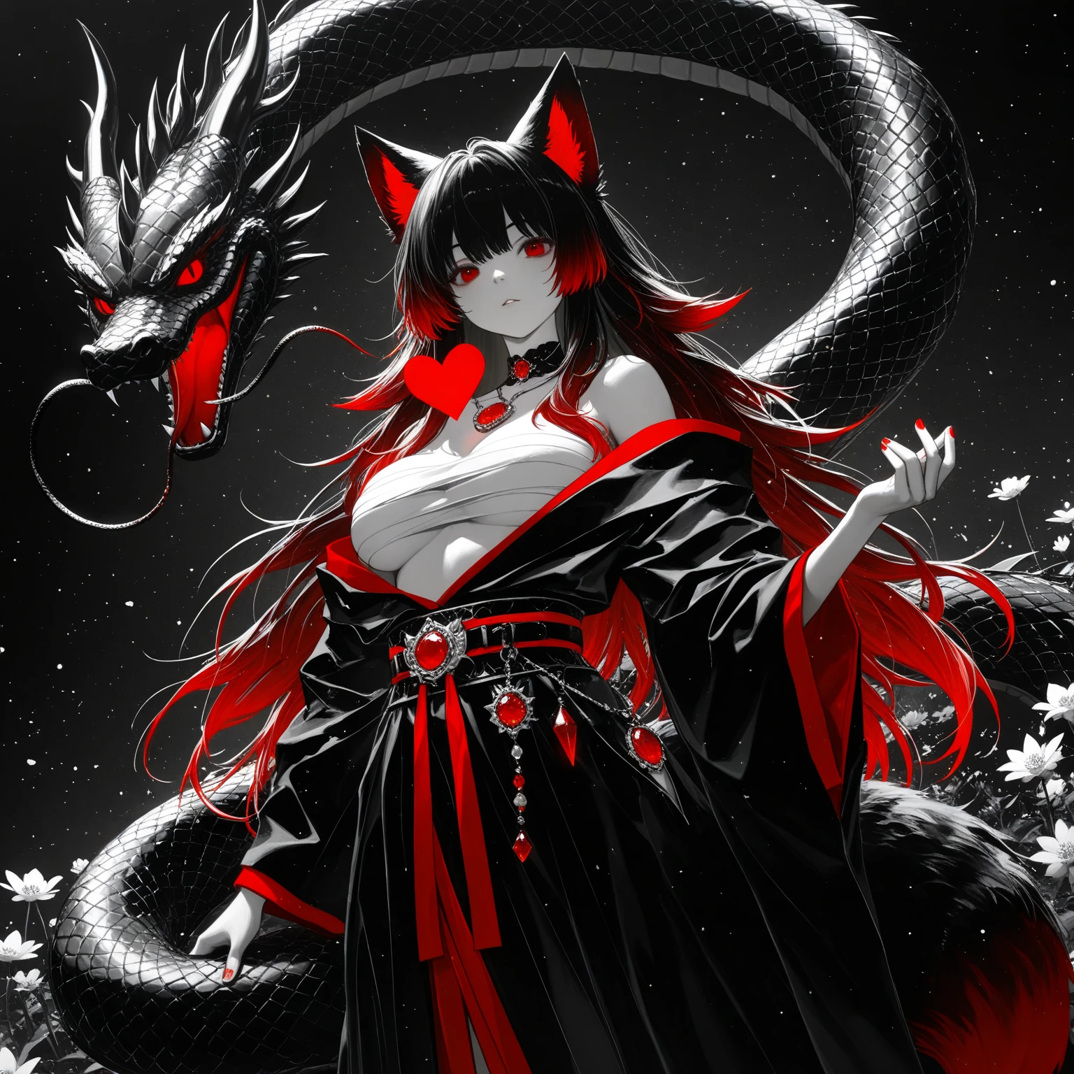 Anime girl with red eyes and black hair in a black dress, Anime art wallpaper 4 K, Anime art wallpaper 4k, demon anime girl, style of anime4 K, gothic maiden anime girl, Detailed digital anime art, 4K anime wallpaper, Anime wallpaper 4 k, Anime wallpaper 4K, Anime art wallpaper 8 K, nightcore, beautiful anime catgirl